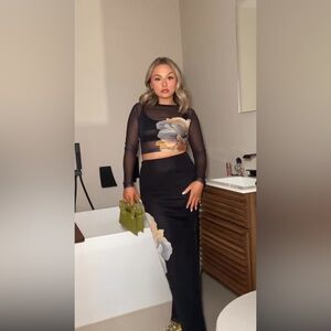 Floral Black Skirt Mesh top set